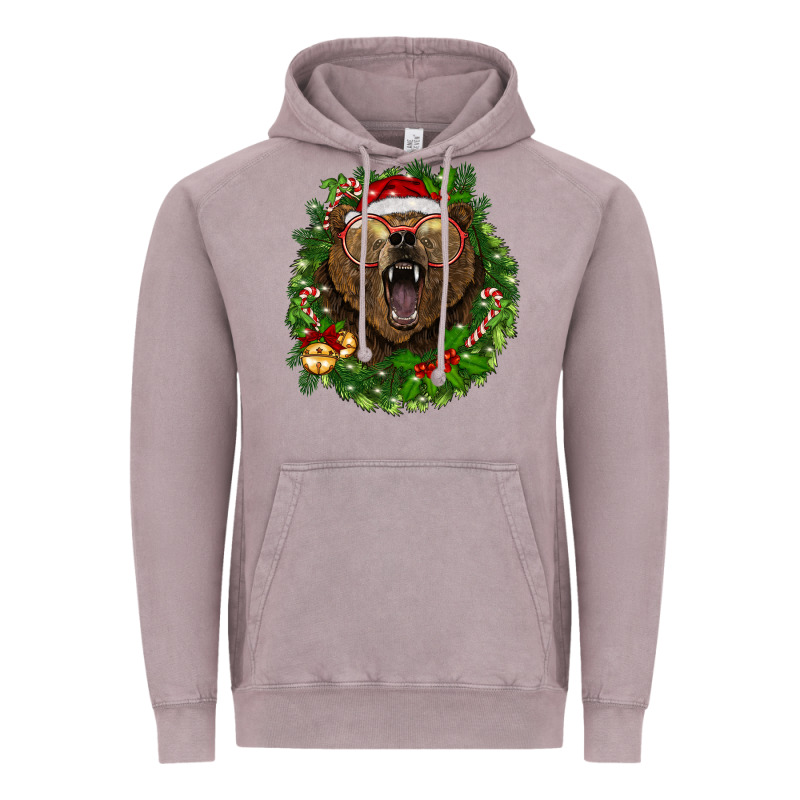Christmas Bear  Wreath Vintage Hoodie by BarkalooDesign | Teevron