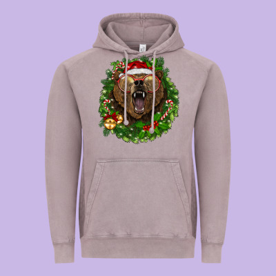 Christmas Bear  Wreath Vintage Hoodie Designed By Barkaloodesign