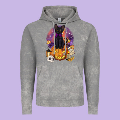 Halloween Black Cat Pumpkin Vintage Hoodie Designed By Barkaloodesign