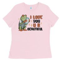 Bubblegum Pink i love you u r beautiful frog Ladies Tee - MaliasSmallBusiness