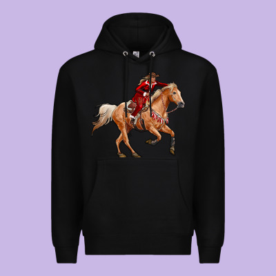 Western Christmas Cowgirl On The Horse Premium Hoodie Designed By Ranaportraitstore