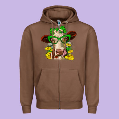 St. Patrick's Day Cow Zipper Hoodie Designed By Oliviacreatesart