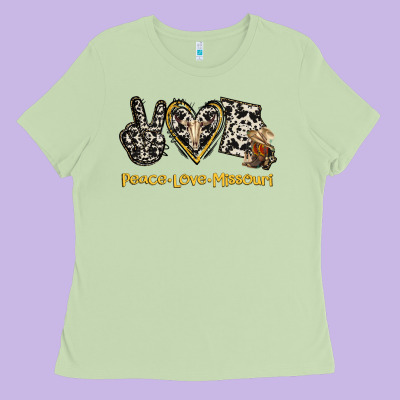 Peace Love Missouri Ladies Tee Designed By Jasminsmagicworld
