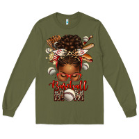 Army Green Baseball Mom Afro Messy Bun Long Sleeve Tee - texasbilliewilder