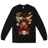 Black Baseball Mom Afro Messy Bun Long Sleeve Tee - texasbilliewilder