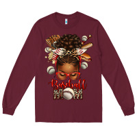 Burgundy Baseball Mom Afro Messy Bun Long Sleeve Tee - texasbilliewilder