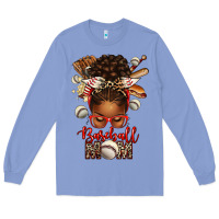 Colony Blue Baseball Mom Afro Messy Bun Long Sleeve Tee - texasbilliewilder