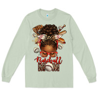 Matcha Baseball Mom Afro Messy Bun Long Sleeve Tee - texasbilliewilder