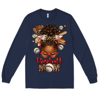 Navy Baseball Mom Afro Messy Bun Long Sleeve Tee - texasbilliewilder