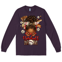 Plum Baseball Mom Afro Messy Bun Long Sleeve Tee - texasbilliewilder