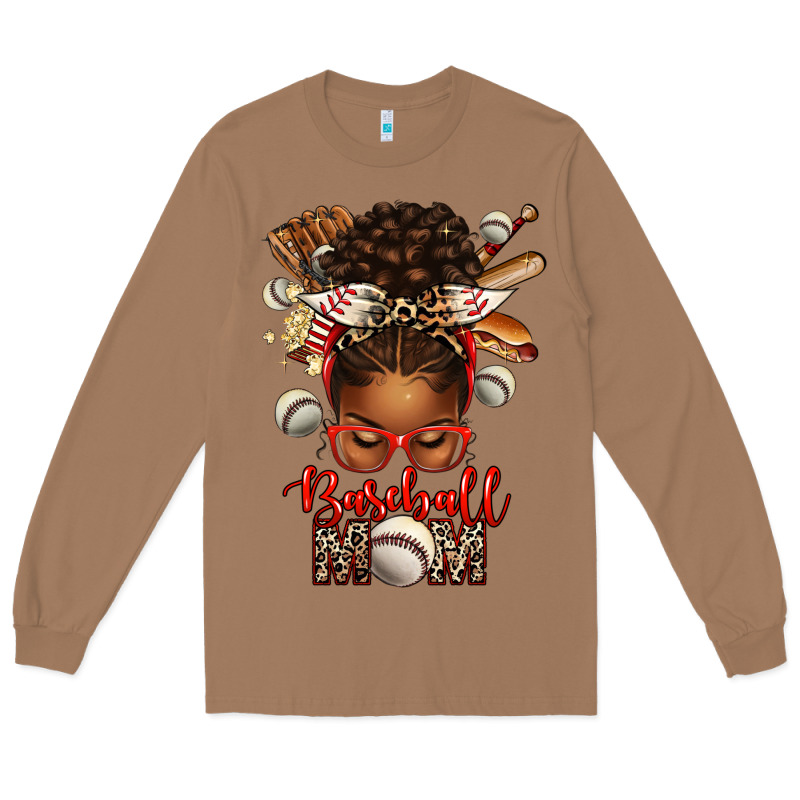 Baseball Mom Afro Messy Bun Long Sleeve Tee by texasbilliewilder | Teevron