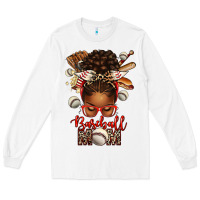 White Baseball Mom Afro Messy Bun Long Sleeve Tee - texasbilliewilder