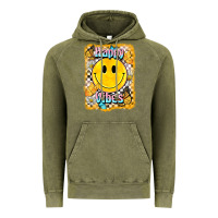 Vintage Olive happy vibes smiley face Vintage Hoodie - BarkalooDesign