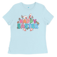 Baby Blue happy easter Ladies Tee - MaliasSmallBusiness