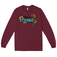 Burgundy She Is Strong Western Cross Long Sleeve Tee - RanaPortraitStore