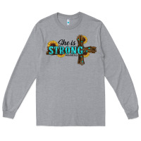 Heather Grey She Is Strong Western Cross Long Sleeve Tee - RanaPortraitStore