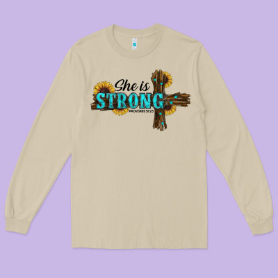 She Is Strong Western Cross Long Sleeve Tee Designed By Ranaportraitstore