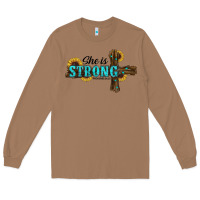 Toasted Coconut She Is Strong Western Cross Long Sleeve Tee - RanaPortraitStore