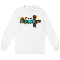 White She Is Strong Western Cross Long Sleeve Tee - RanaPortraitStore