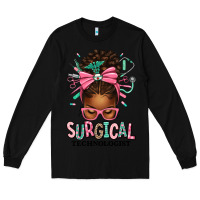 Black Surgical Technologist Afro Messy Bun Long Sleeve Tee - texasbilliewilder