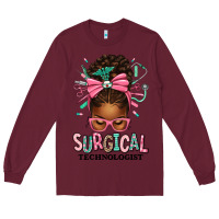 Burgundy Surgical Technologist Afro Messy Bun Long Sleeve Tee - texasbilliewilder