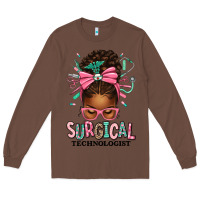 Chestnut Surgical Technologist Afro Messy Bun Long Sleeve Tee - texasbilliewilder