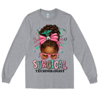Heather Grey Surgical Technologist Afro Messy Bun Long Sleeve Tee - texasbilliewilder