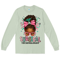 Matcha Surgical Technologist Afro Messy Bun Long Sleeve Tee - texasbilliewilder