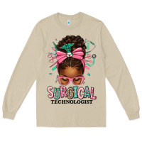 Mushroom Surgical Technologist Afro Messy Bun Long Sleeve Tee - texasbilliewilder