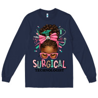 Navy Surgical Technologist Afro Messy Bun Long Sleeve Tee - texasbilliewilder