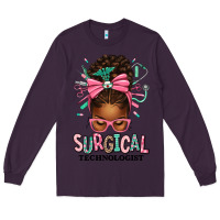 Plum Surgical Technologist Afro Messy Bun Long Sleeve Tee - texasbilliewilder