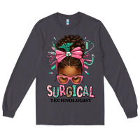 Smoke Surgical Technologist Afro Messy Bun Long Sleeve Tee - texasbilliewilder