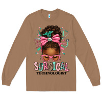 Toasted Coconut Surgical Technologist Afro Messy Bun Long Sleeve Tee - texasbilliewilder
