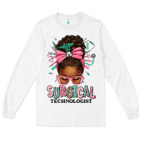 White Surgical Technologist Afro Messy Bun Long Sleeve Tee - texasbilliewilder