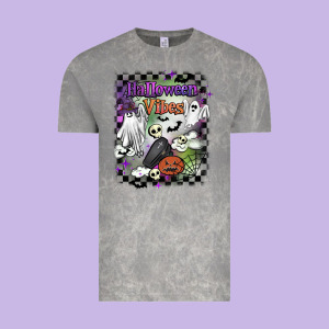 Halloween Vibes Vintage Tee Designed By Barkaloodesign