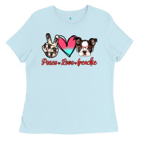 Baby Blue Peace Love Frenchie Ladies Tee - Jasminsmagicworld