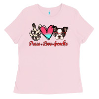 Bubblegum Pink Peace Love Frenchie Ladies Tee - Jasminsmagicworld