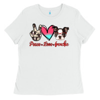White Peace Love Frenchie Ladies Tee - Jasminsmagicworld