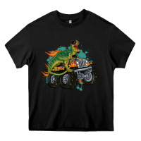 Black monster truck and t rex dinosaur Heavy Core Tee - MaliasSmallBusiness