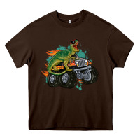 Chocolate Brown monster truck and t rex dinosaur Heavy Core Tee - MaliasSmallBusiness