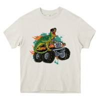 Cream monster truck and t rex dinosaur Heavy Core Tee - MaliasSmallBusiness