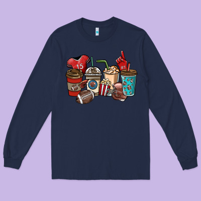 Football Coffee Cups Long Sleeve Tee Designed By Nancycooperartshop