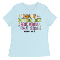 Baby Blue god is within her she will not fall Ladies Tee - MaliasSmallBusiness