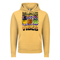 Vintage Mustard halloween vibes smiley face Vintage Hoodie - BarkalooDesign