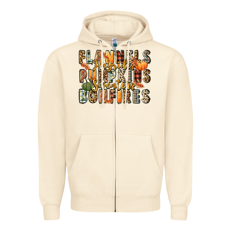 Flannels Hayrides Pumpkins  Bonfires Zipper Hoodie by FaDigitalArtStudio | Teevron
