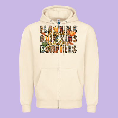 Flannels Hayrides Pumpkins  Bonfires Zipper Hoodie Designed By Fadigitalartstudio