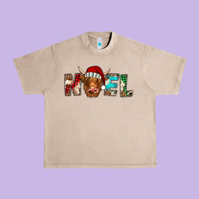 Noel Highland Cow Urban Heavy Tee Designed By Jasminsmagicworld
