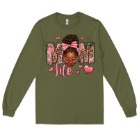 Army Green Afro Messy Bun Mom Life Long Sleeve Tee - texasbilliewilder