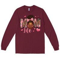 Burgundy Afro Messy Bun Mom Life Long Sleeve Tee - texasbilliewilder