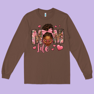 Afro Messy Bun Mom Life Long Sleeve Tee Designed By Texasbilliewilder